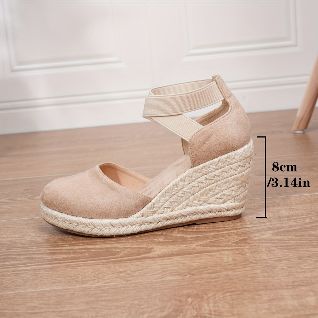 Damen Keilabsatz, Lässige Sommerschuhe mit Gummiband, Bequeme Espadrille