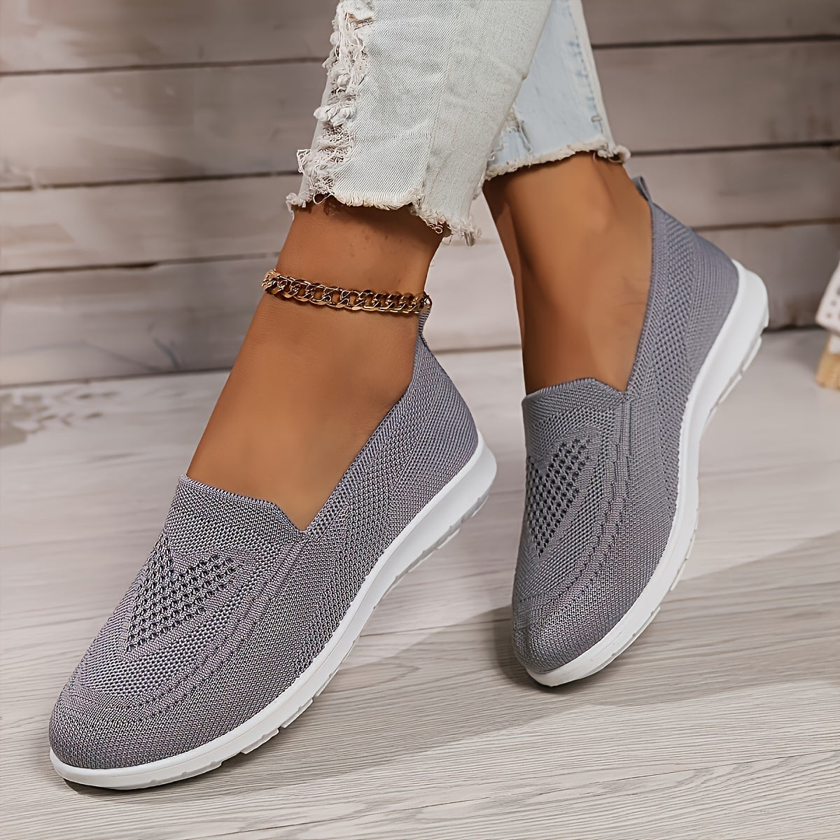 Leichte Slip-On-Sneakers aus Strick für Damen für täglichen Komfort