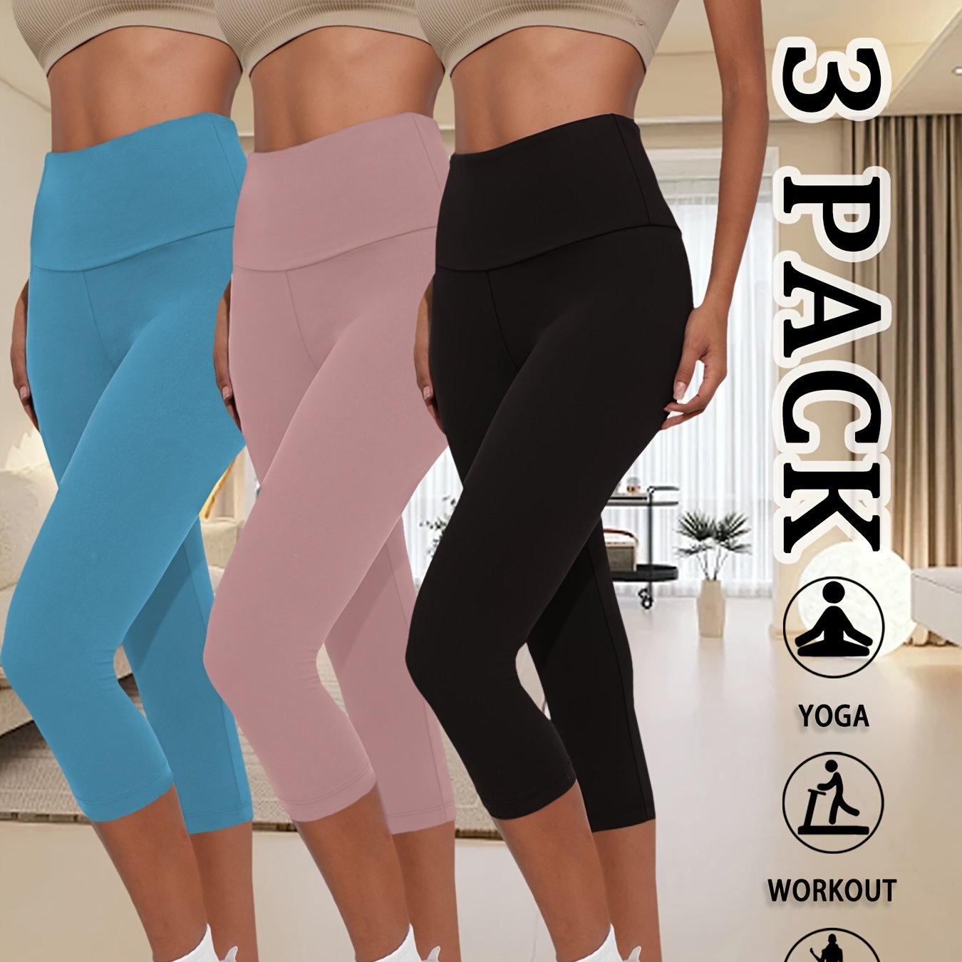 3-Pack Women's High-Waisted Capri Pants for Workout