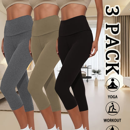 3-Pack Women's High-Waisted Capri Pants for Workout